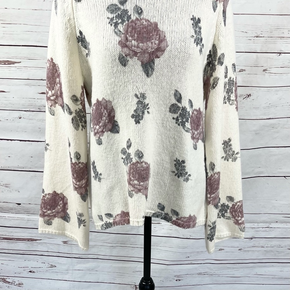 Lucky Brand Womens Pullover Sweater Scoop Neck Long Sleeve Floral Size L. - Picture 3 of 11